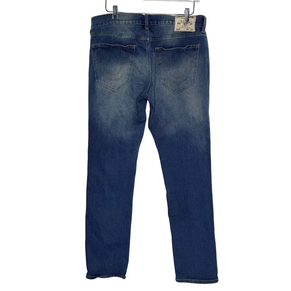 True Religion Geno Relaxed Slim Jeans 33 Streetwear Denim Dark Blue *flaw
